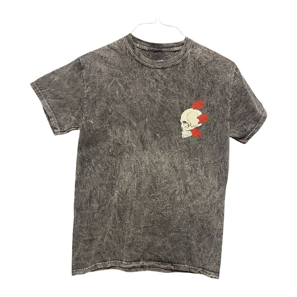 GET FAME US Grey Acid Washed Skull & Roses Tee  Men's Size Large 100% Cotton